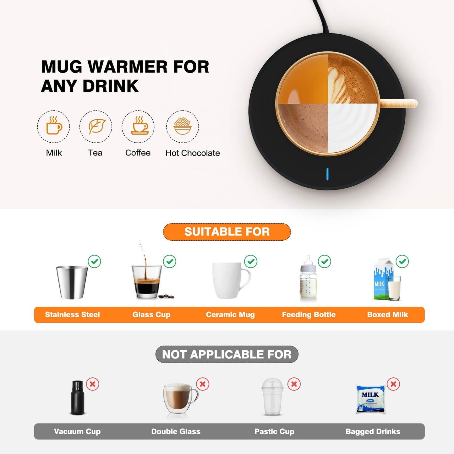 Smart Coffee Mug Warmer, Electric Cup Warmer With Aluminum Metal Panel for Office, Desk Accessories, Beverage Warmer for Cocoa, Milk, for Dad