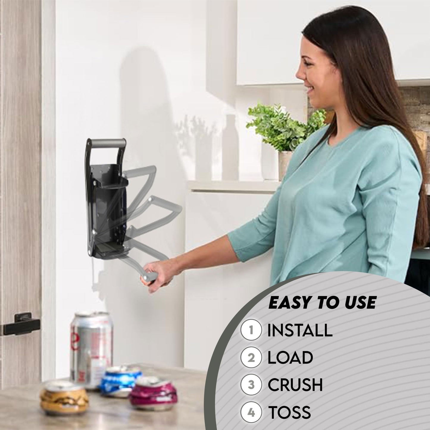 LKH Can Crusher & Bottle Opener - Soda Beer Can Crushers for Recycling, Wall Mounted with Soft Grip Handle, Built-in Tin Opener 2-in-1 Heavy Duty Tool for Bottles, Tins & More (Blue)