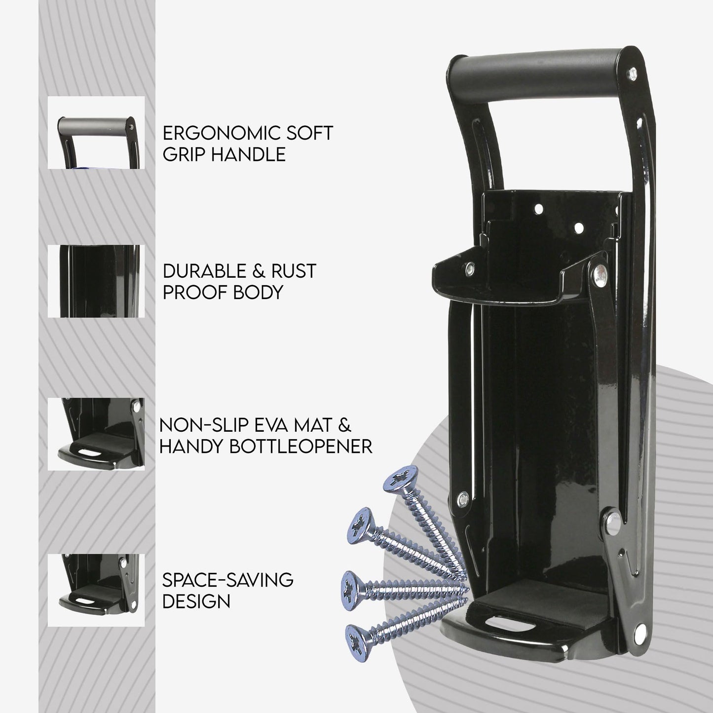 LKH Can Crusher & Bottle Opener - Soda Beer Can Crushers for Recycling, Wall Mounted with Soft Grip Handle, Built-in Tin Opener 2-in-1 Heavy Duty Tool for Bottles, Tins & More (Blue)