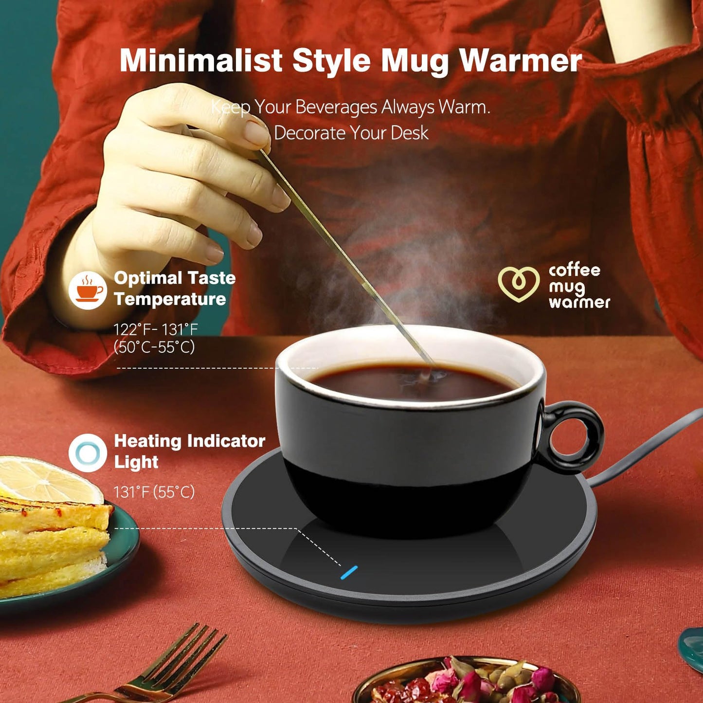 Smart Coffee Mug Warmer, Electric Cup Warmer With Aluminum Metal Panel for Office, Desk Accessories, Beverage Warmer for Cocoa, Milk, for Dad