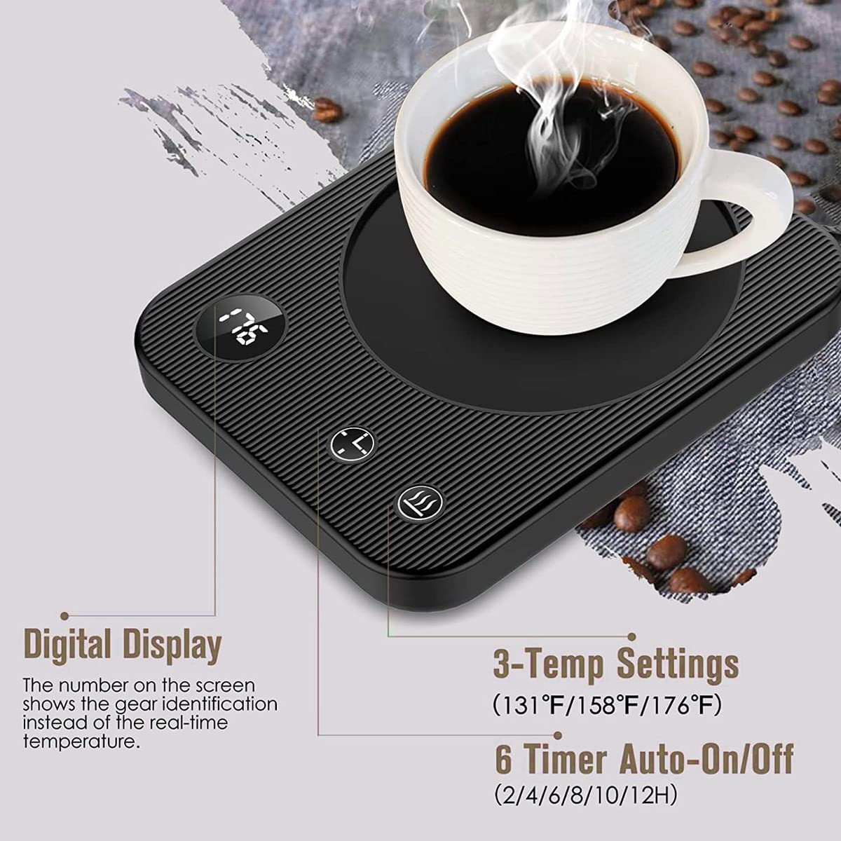 Smart Coffee Mug Warmer, Electric Cup Warmer With Aluminum Metal Panel for Office, Desk Accessories, Beverage Warmer for Cocoa, Milk, for Dad