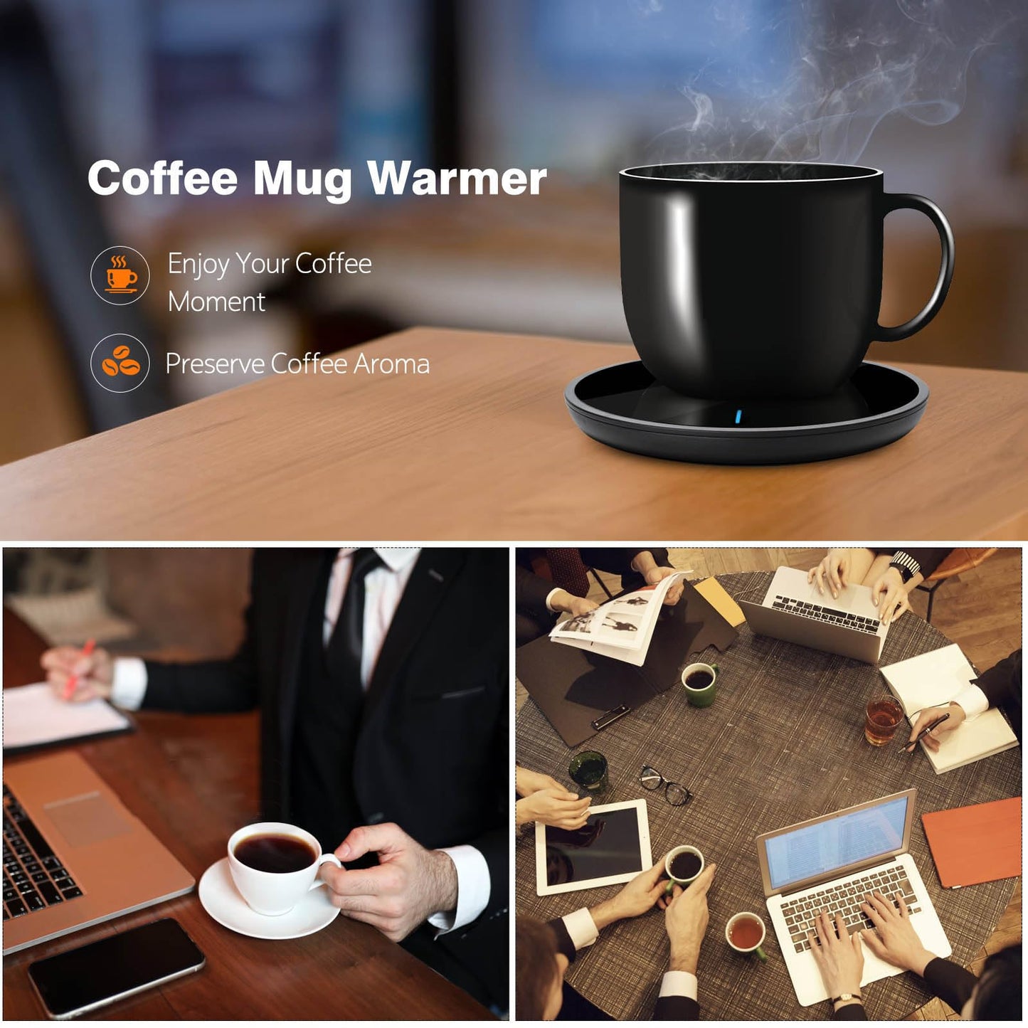 Smart Coffee Mug Warmer, Electric Cup Warmer With Aluminum Metal Panel for Office, Desk Accessories, Beverage Warmer for Cocoa, Milk, for Dad