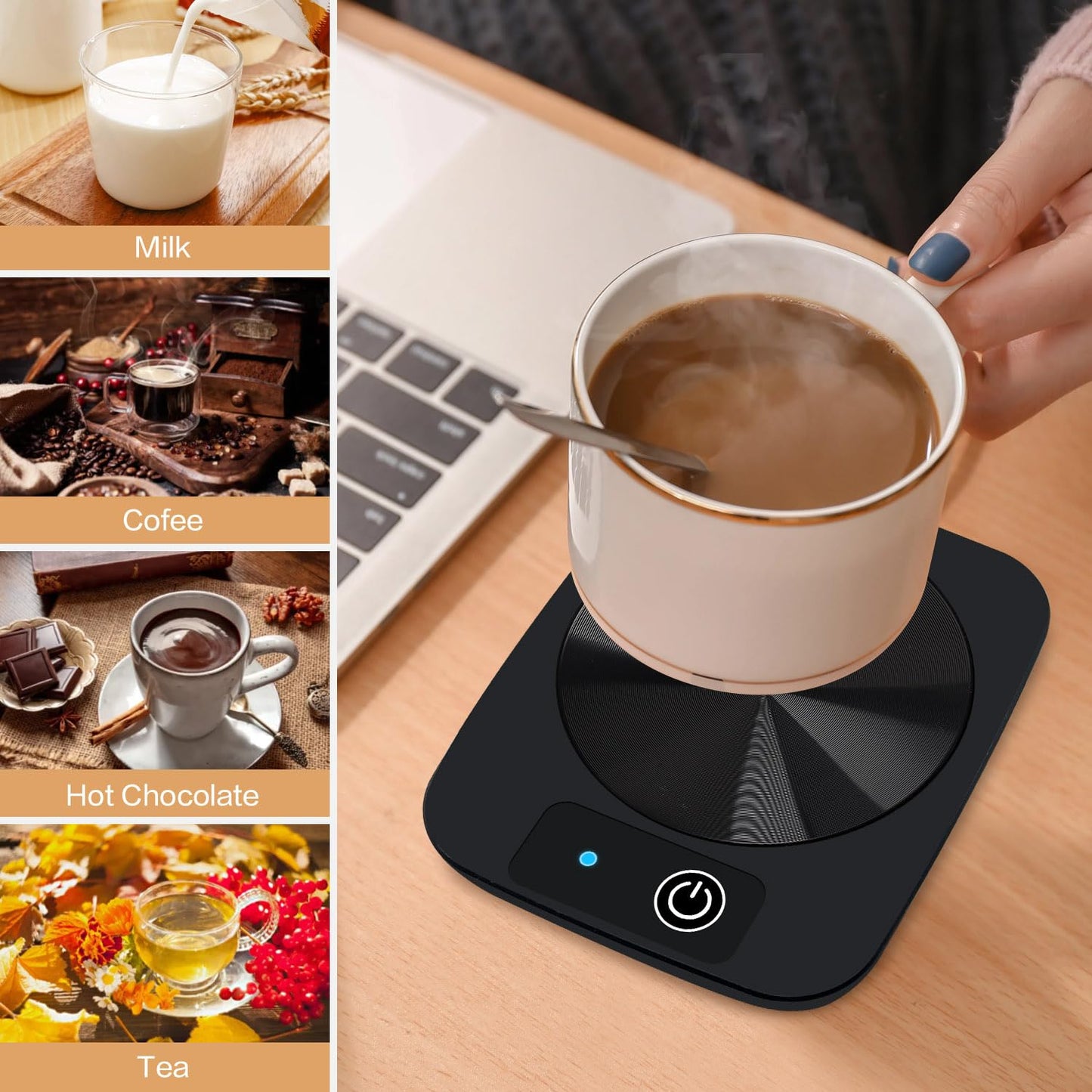 Smart Coffee Mug Warmer, Electric Cup Warmer With Aluminum Metal Panel for Office, Desk Accessories, Beverage Warmer for Cocoa, Milk, for Dad