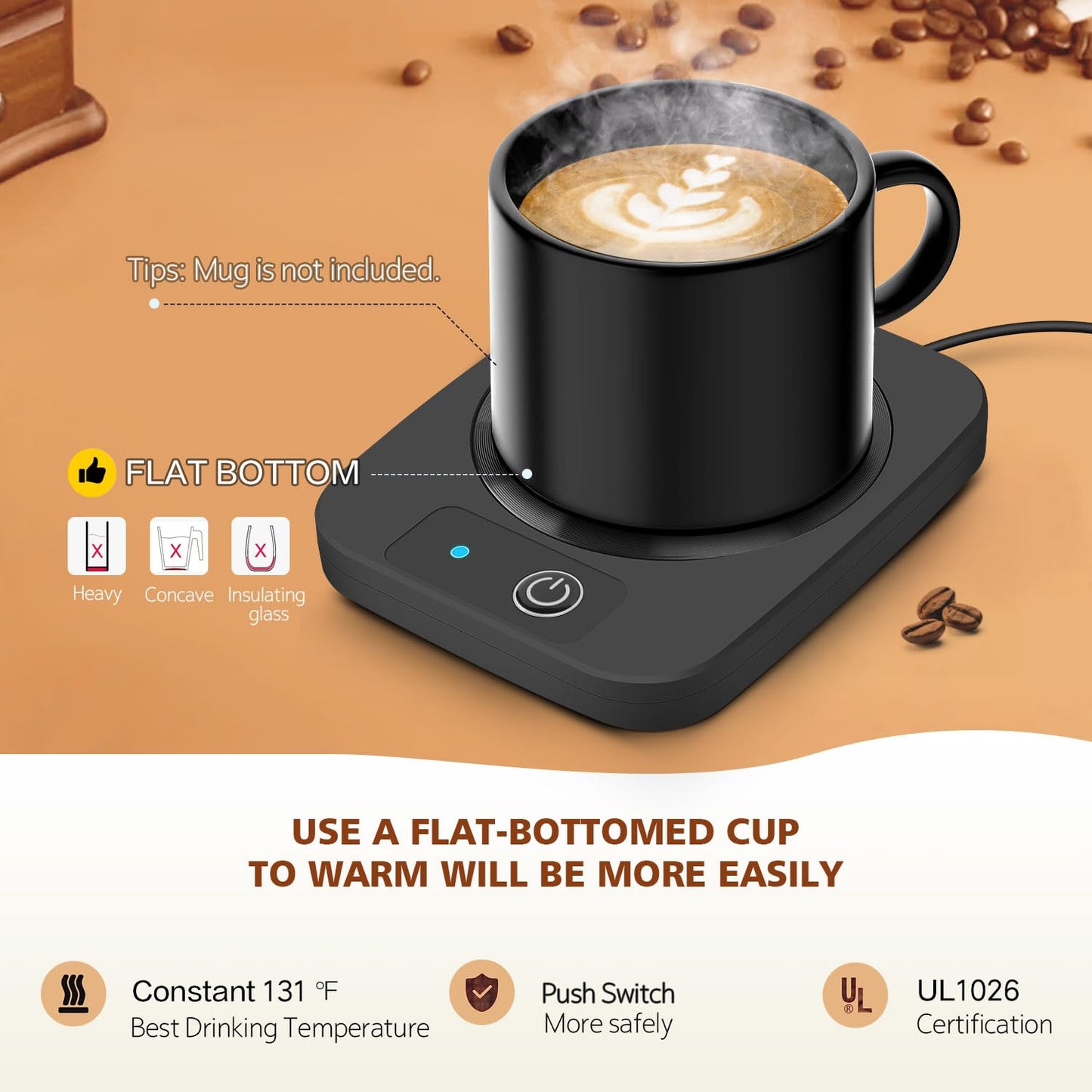 Smart Coffee Mug Warmer, Electric Cup Warmer With Aluminum Metal Panel for Office, Desk Accessories, Beverage Warmer for Cocoa, Milk, for Dad