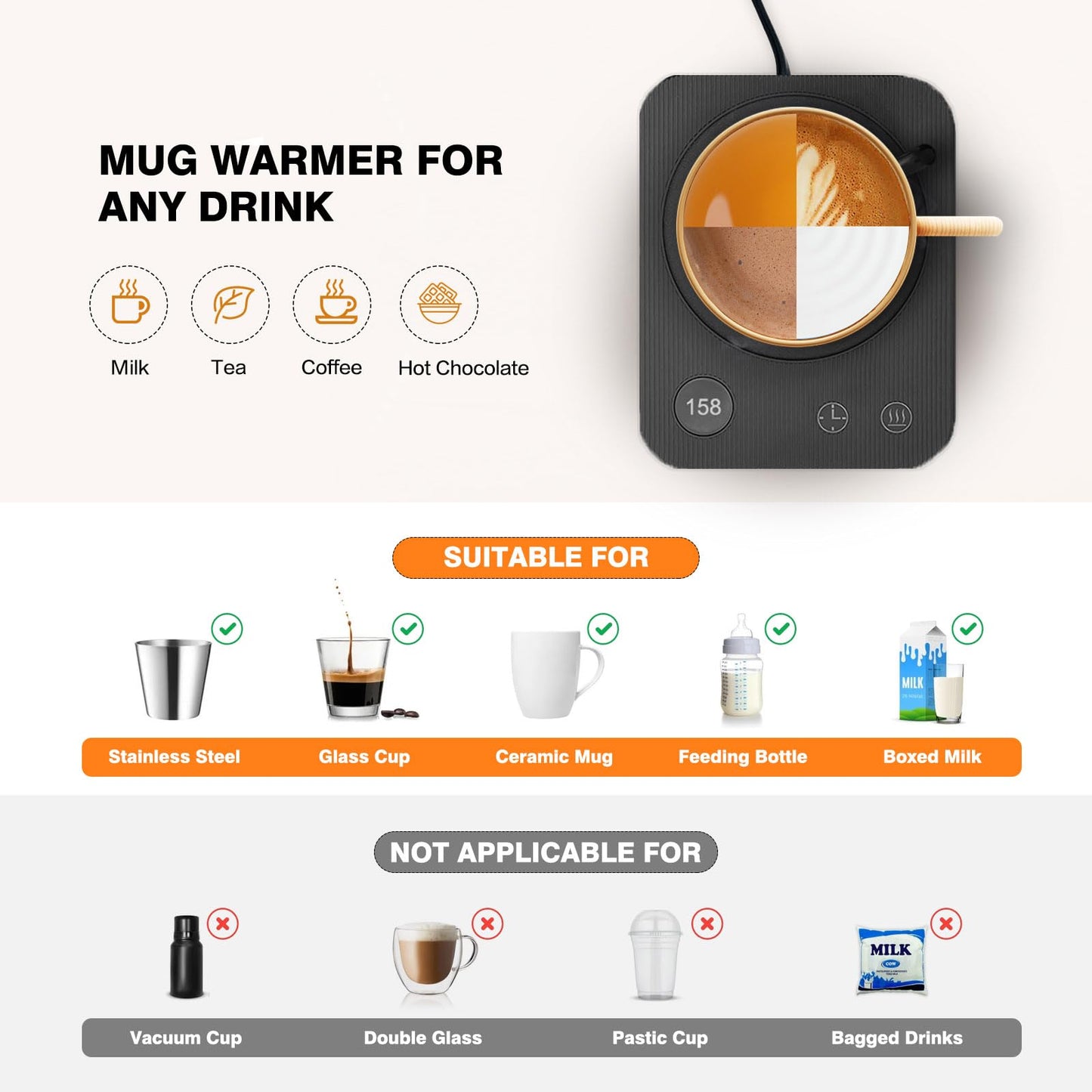 Smart Coffee Mug Warmer, Electric Cup Warmer With Aluminum Metal Panel for Office, Desk Accessories, Beverage Warmer for Cocoa, Milk, for Dad