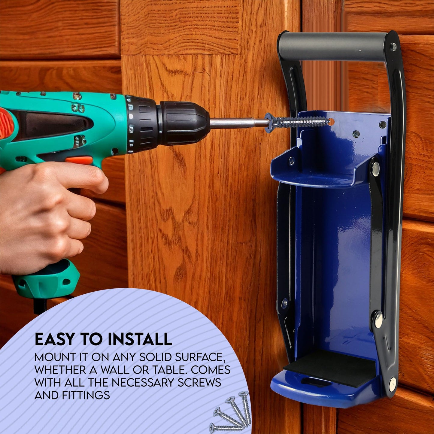 LKH Can Crusher & Bottle Opener - Soda Beer Can Crushers for Recycling, Wall Mounted with Soft Grip Handle, Built-in Tin Opener 2-in-1 Heavy Duty Tool for Bottles, Tins & More (Blue)
