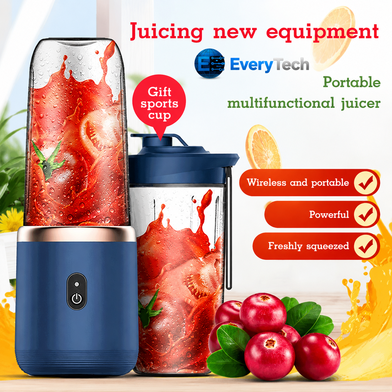 Portable Personal Blender – USB Rechargeable, 6-Blade Juicer Cup