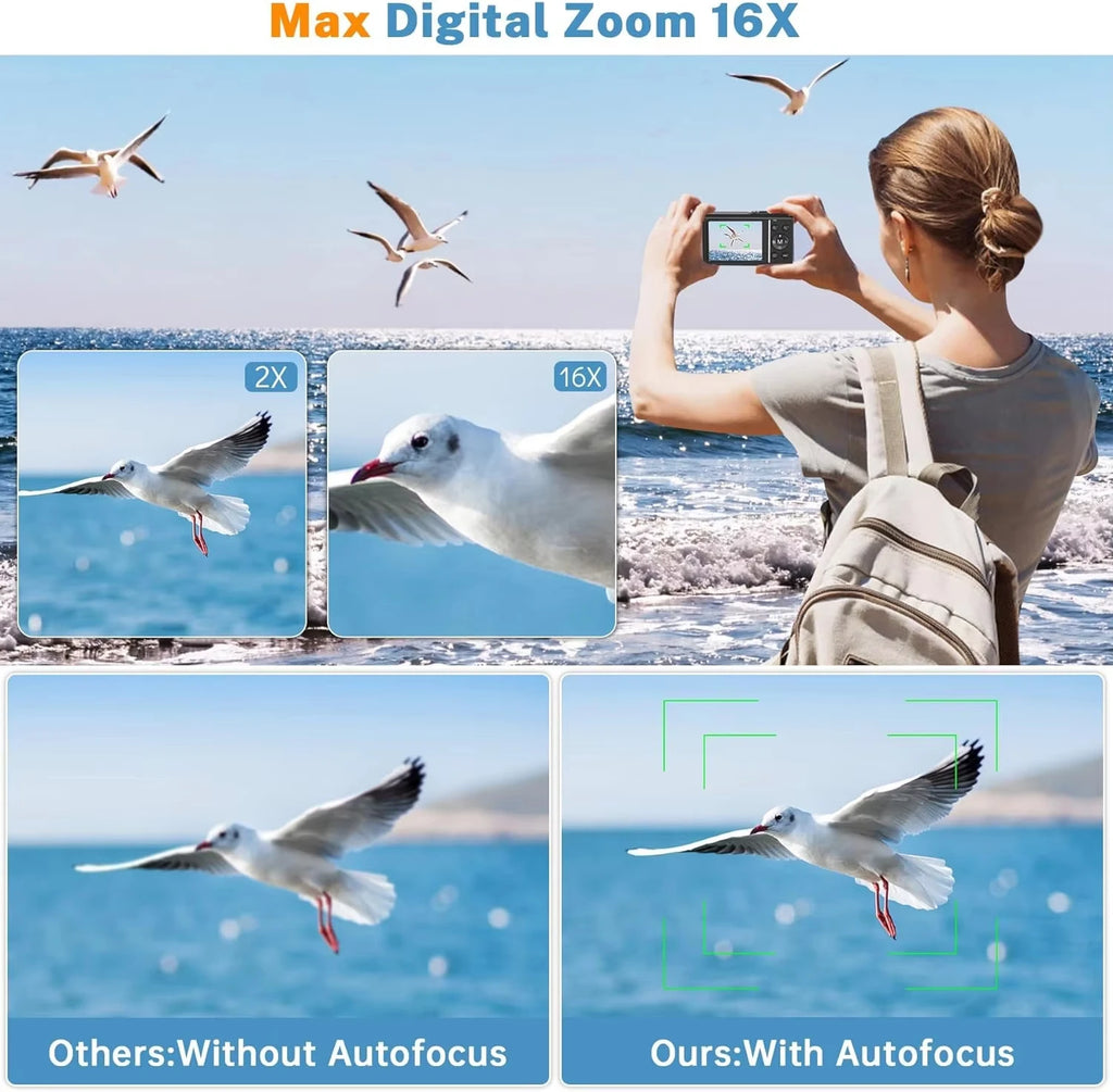 4K Kids Digital Camera – 44MP, 16x Zoom, Beginner-Friendly