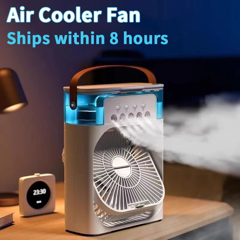 3-in-1 Mini Air Cooler Fan – Portable Humidifier & LED Night Light