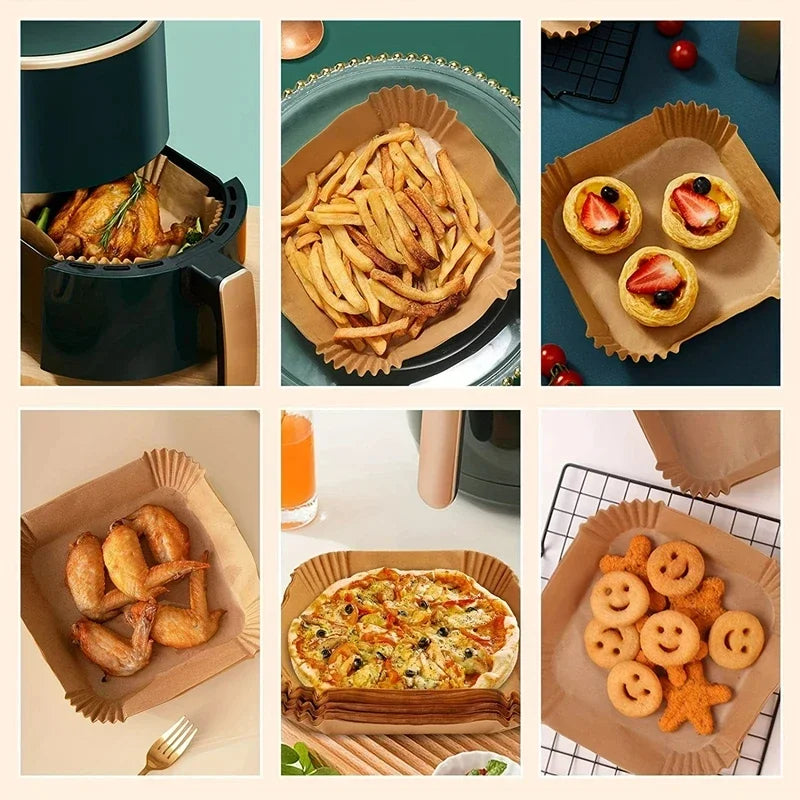 Air Fryer Paper Liners Disposable Oil-proof Waterproof Baking Paper Round Square And Rectangle Parchment Kitchen Party Supplies