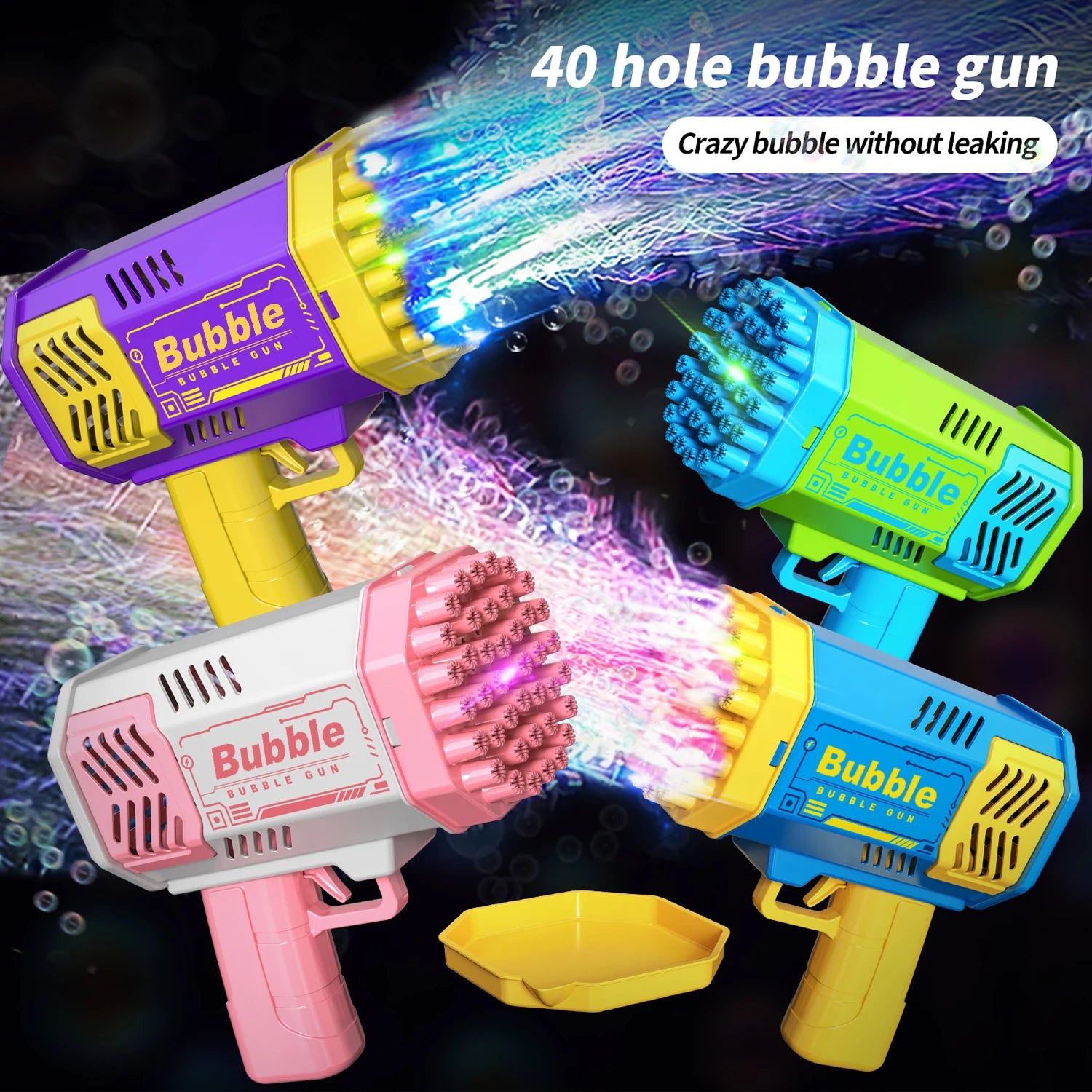 40-Hole Automatic Bubble Machine with LED Lights