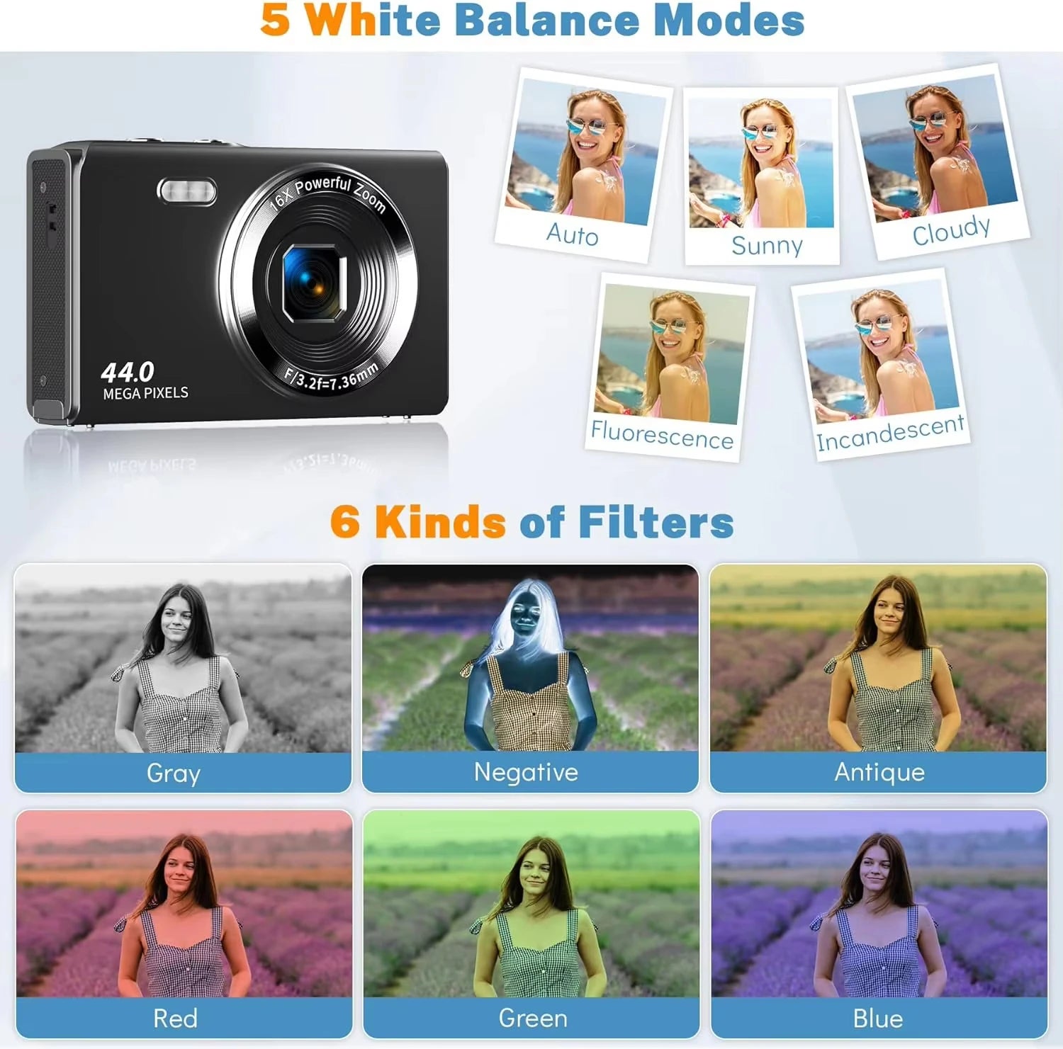 4K Kids Digital Camera – 44MP, 16x Zoom, Beginner-Friendly