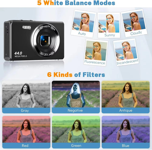 4K Kids Digital Camera – 44MP, 16x Zoom, Beginner-Friendly